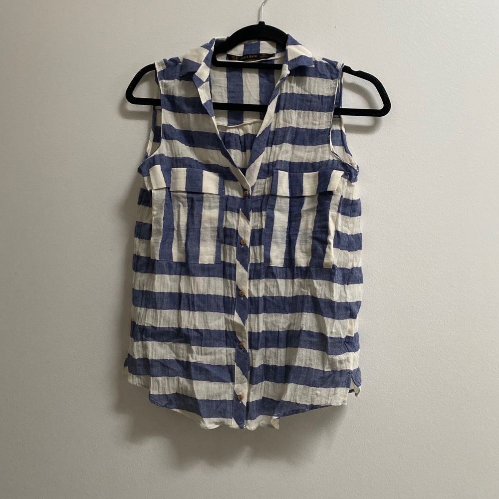 Zara Striped Sleeveless Button Down Shirt XS